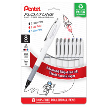 Pentel Floatune Rollerball Pen  (1.0mm)  Bold Point  Black/Blue/Red Ink  Pack of 8 (BY110PF8OFC)