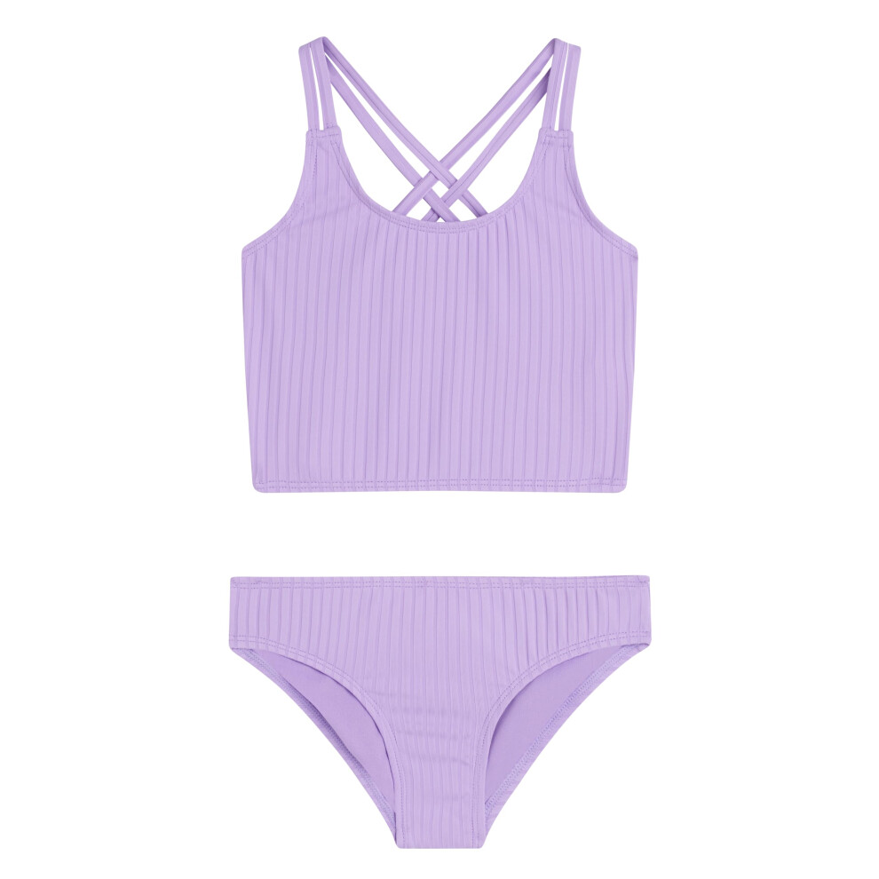 Kanu Surf Girls' Waverly UPF 50 Beach Sport Criss-Cross Tankini Drop Needle Solid Lavender