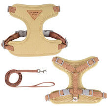 (Beige, M) Chest Pet Dog Harness Traction Rope Set Soft Padded Lightweight Breathable Vest