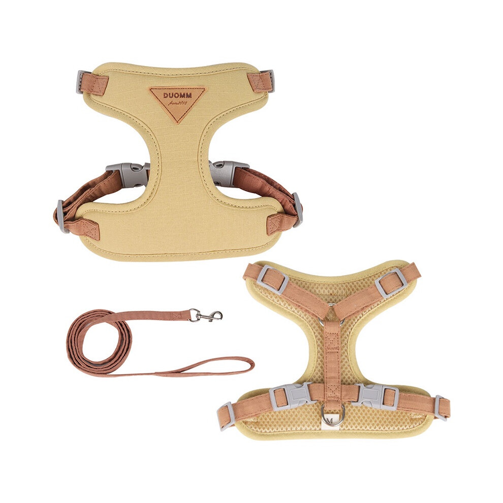 (Beige, M) Chest Pet Dog Harness Traction Rope Set Soft Padded Lightweight Breathable Vest