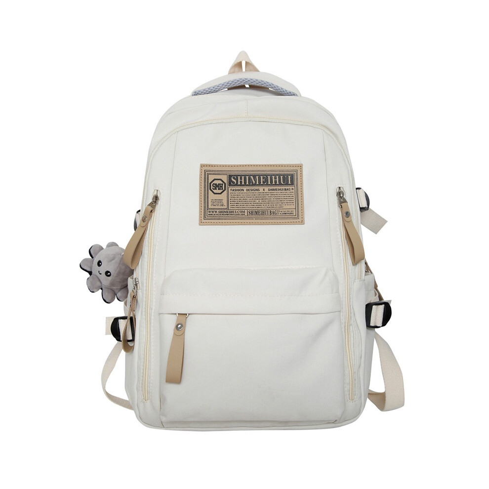 (White) Color Nylon Solid Backpack Large Capacity Students School Waterproof Travel Bags