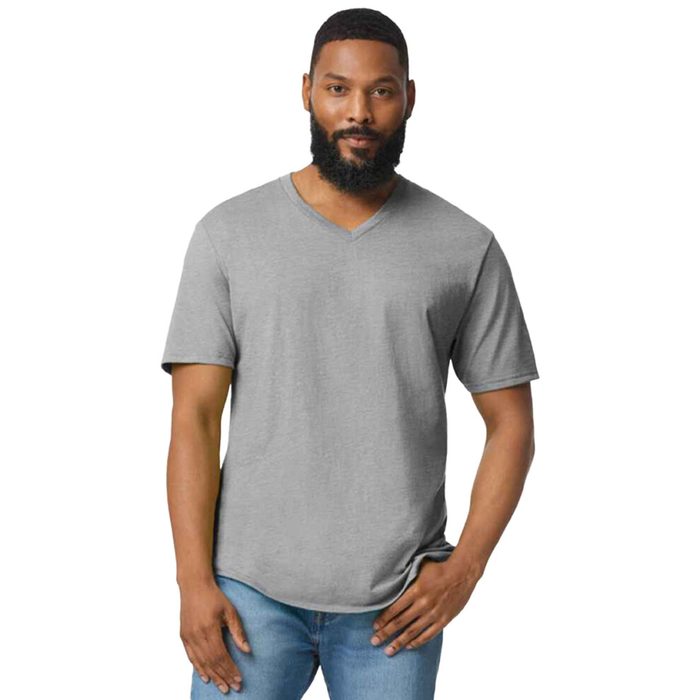 (3XL, Sport Grey) Gildan Mens Softstyle V Neck T-Shirt