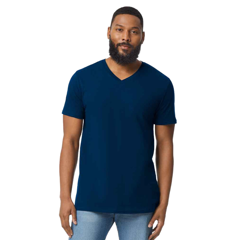 (3XL, Navy) Gildan Mens Softstyle V Neck T-Shirt