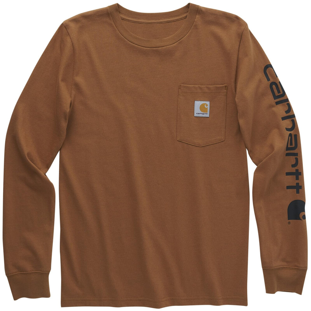 Carhartt Boys' Long Sleeve Crewneck T-Shirt with Pocket  Brown