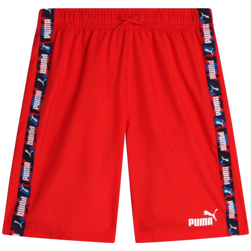 PUMA Boys' Swim Trunks - Quick Dry Swimsuit Shorts with Pockets and Mesh Lining - Swimming Trunks for Boys (Sizes 8-20)  Size 8  Red Taping