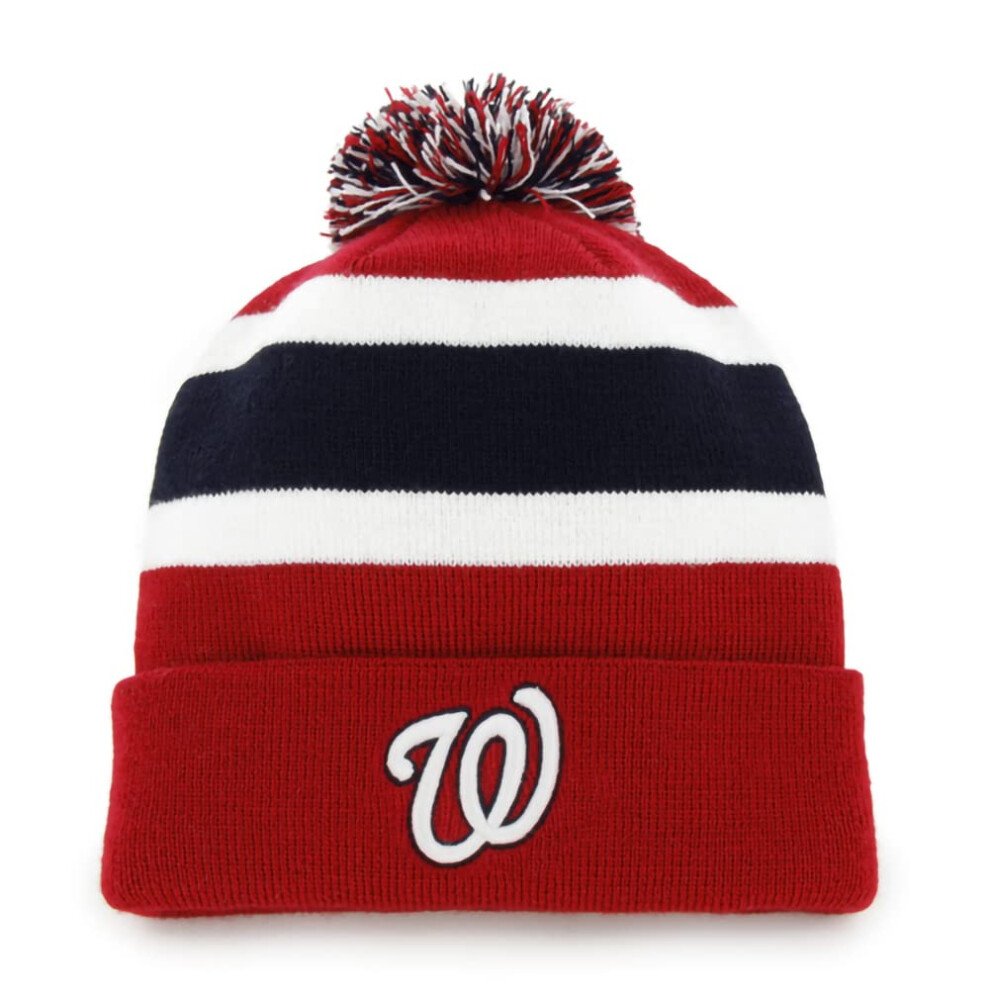 Bonnet Unisexe En Tricot Revers Avec Logo Principal Et Couleur De L' Quipe, Taille Unique, Pour Temps Froid, Washington Nationals, Rouge, 47 Mlb-image