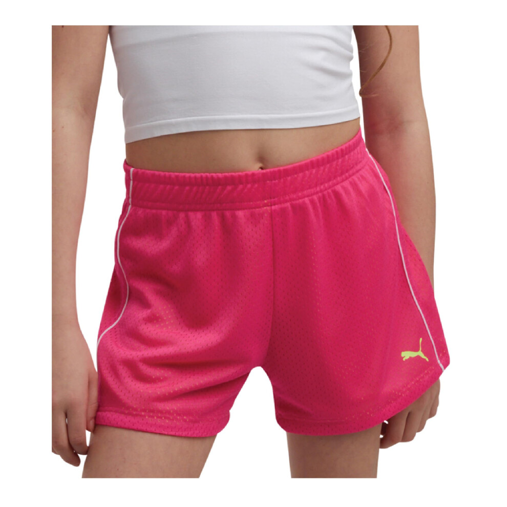 PUMA Girls' Active Shorts - Athletic Performance Double Mesh Running Shorts - Dolphin Gym Shorts for Girls (Sizes 4-16)  Size 16  Pink
