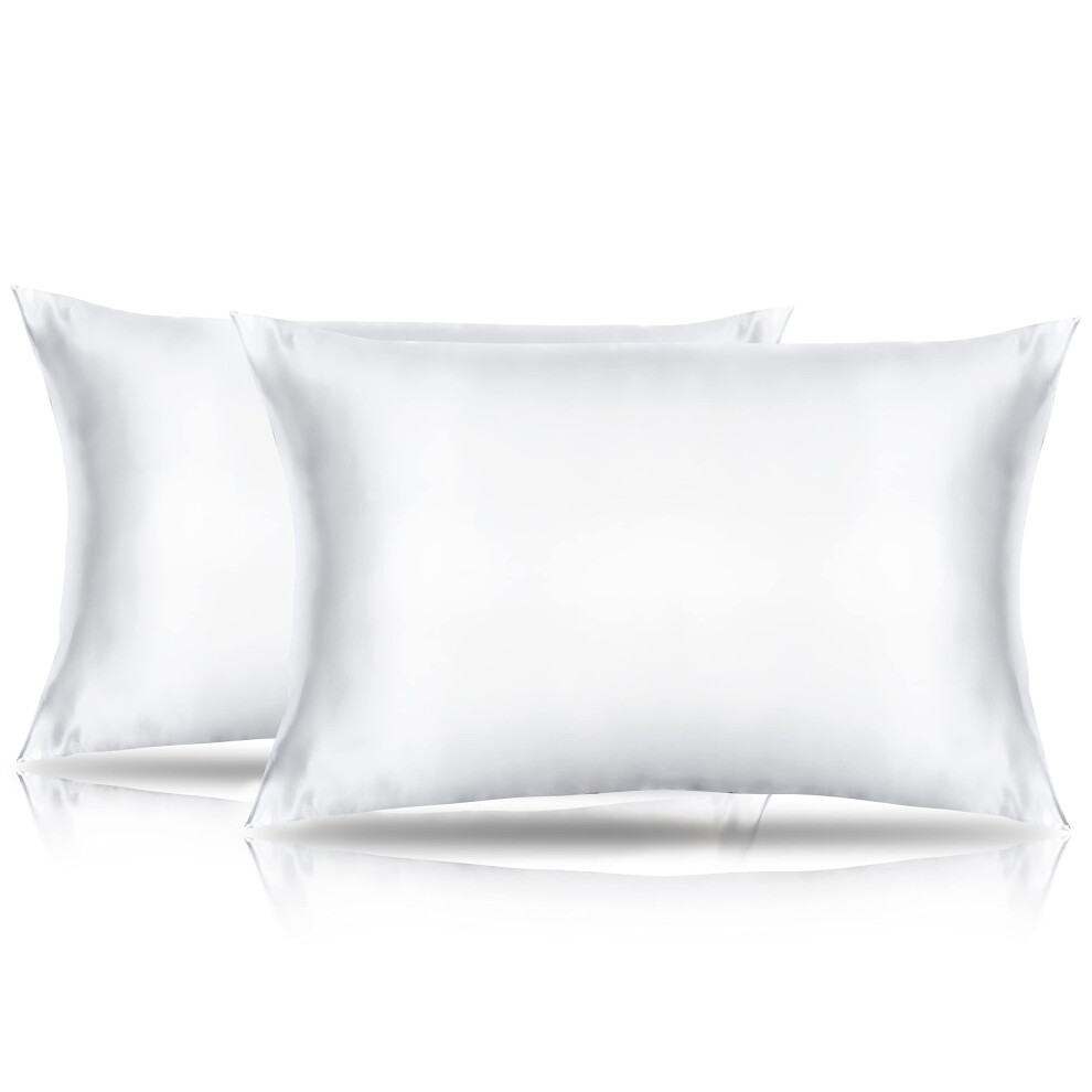 Lot de 2 petites taies d'oreiller, mini taies d'oreiller 14 x 20, respirantes, soyeuses et douces, en satin blanc, format voyage, style enveloppe