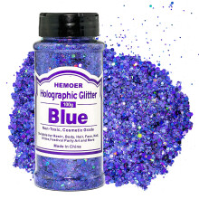 HEMOER Holographic Chunky Glitter 100g Blue Chunky Sequins Glitter Cosmetic Craft Glitters Set for Resin Body Hair Face Nail Slime Festival Par