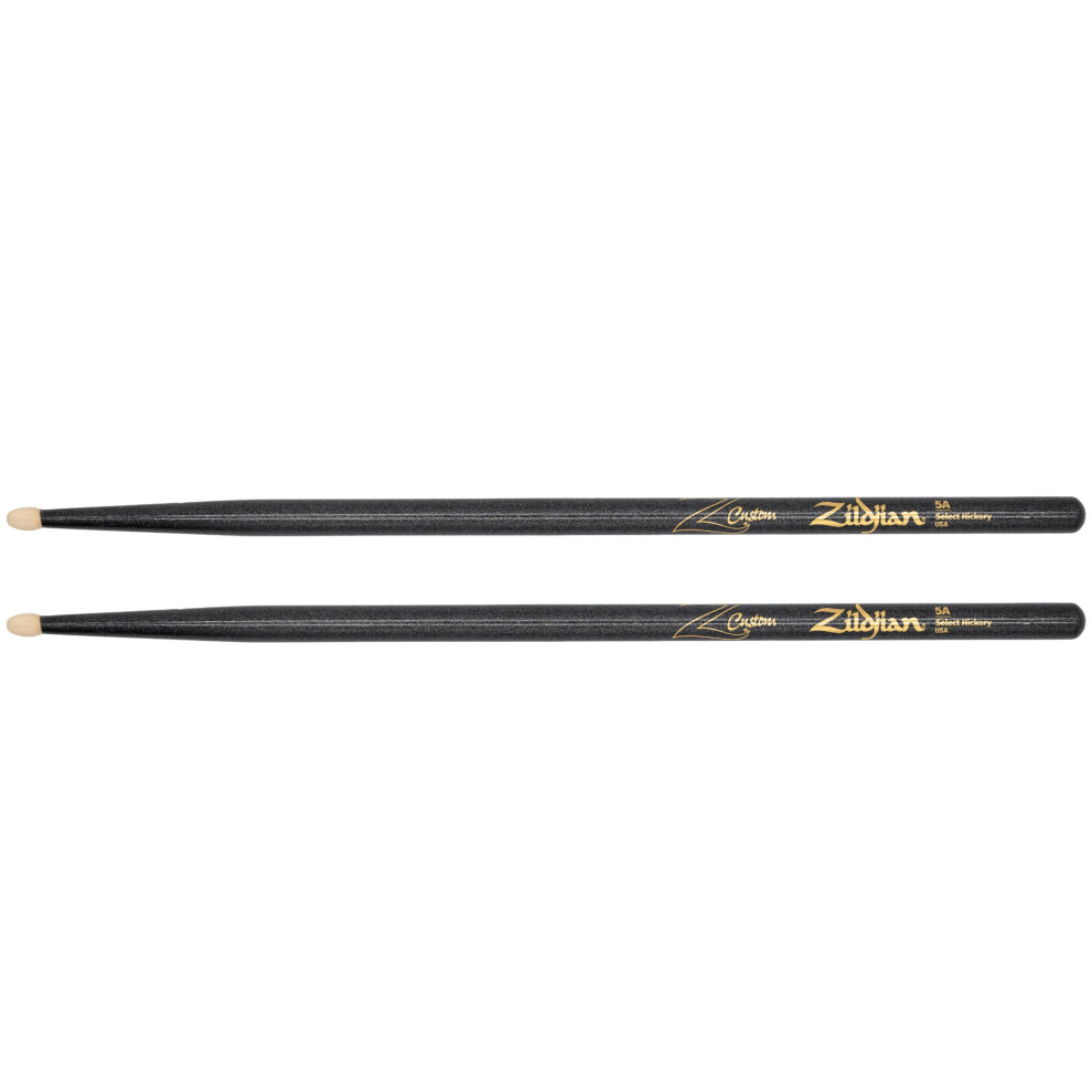 Zildjian - Z5ACB Limited Edition 5A Black Chroma – Bacchette Hickory 40,6 Cm, Punta Legno Ovale, Taper Medio, Finitura Nera Con Dettagli Oro