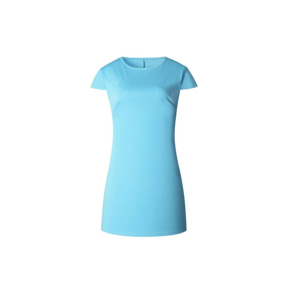(Blue, M) Summer Women Casual Loose Short Sleeve Dresses Evening Clothes Party Fashion