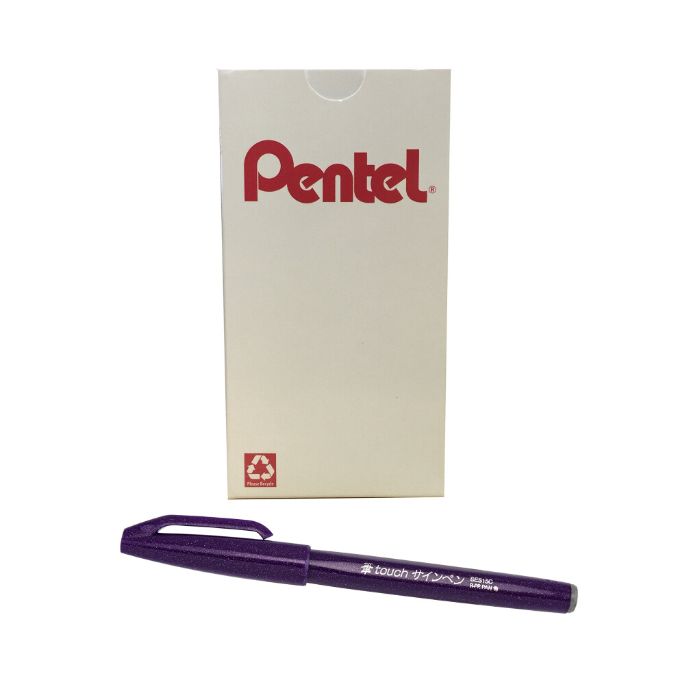 Pentel Arts Sign Pen Touch  Fude Brush Tip  Violet Ink  Box of 12 (SES15C-V)
