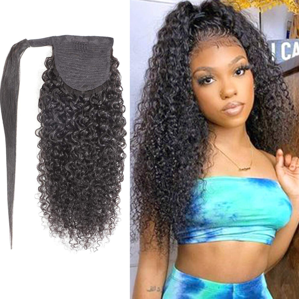 Feelgrace Unisex Kinky Curly Ponytail 3C Curly Human Hair Ponytail With Wrap Around Brazilian Afro Curly Hair Clip In Ponytail Extension 120Gram 100% Remy Real Brazili