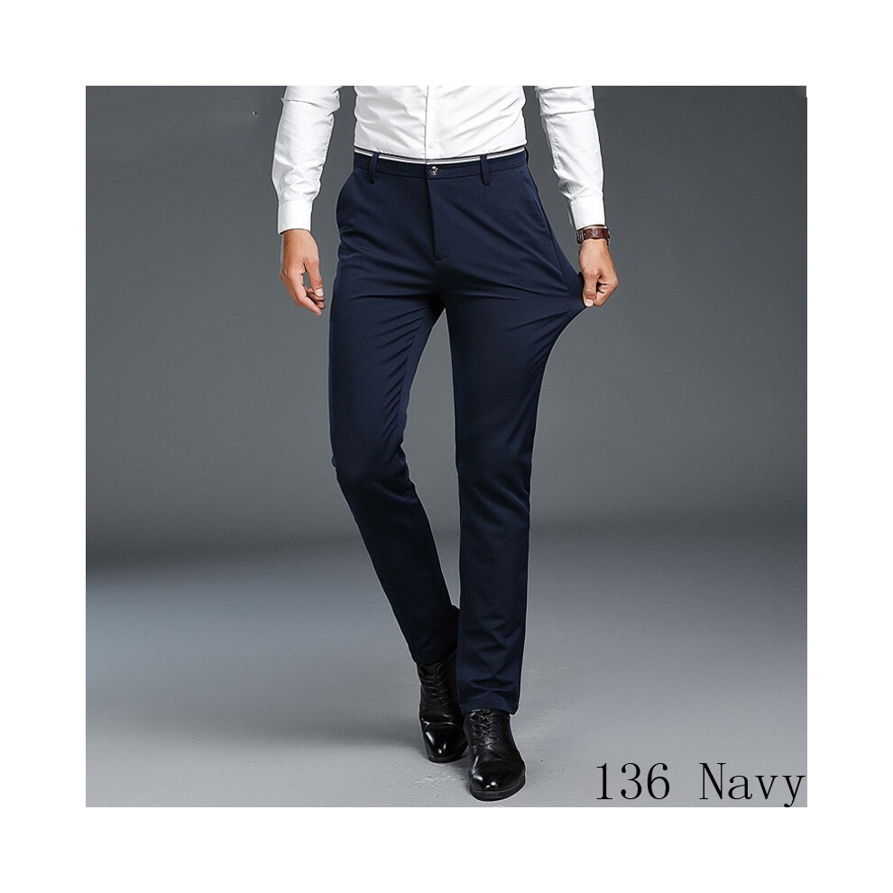 (136 Navy, 31) Fashion Mens Young Tight Slim Pants Casual Basic Trousers Pencil Stretched-image-OPC-PGSQY7V-NEW