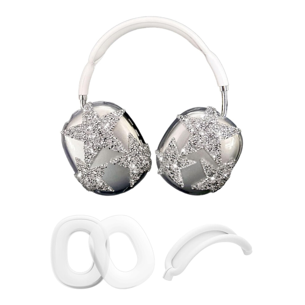 3 In 1 Bling Case Cover For Airpod Max Clear Tpu Glittering Rhinestones Stars Protective Ear Cups Covers Silicone Earpad Headband Covers Compatible F 717038066143