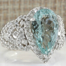 (Light blue, 9) Natural Huge Aquamarine Silver Woman Jewelry Wedding Engagement Ring 610 Size