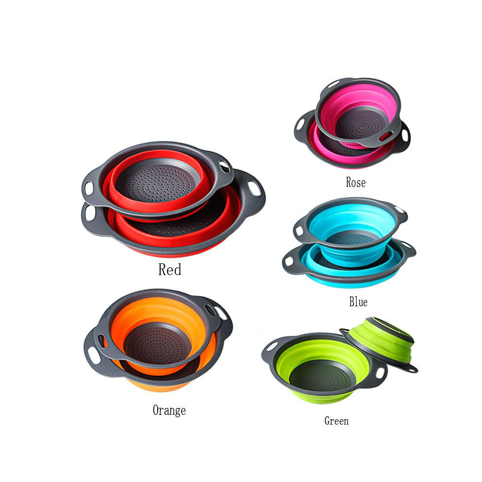 (Orange) New Kitchen Collapsible Silicone Colander Fruit Vegetable 2pcsset Strainer-image-OPC-PGSR2BP-NEW