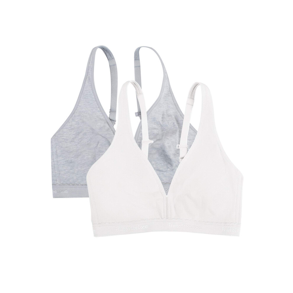 Fruit of the Loom Women's Wirefree Cotton Bralette  Heather Grey/White  34D