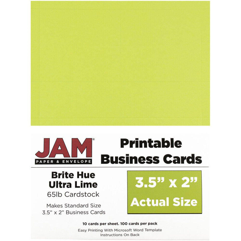 Wizytwki Do Druku Jam Papier - 3 1/2 X 2 - Brite Hue Ultra Lime - 100 Szt./Opakowanie-image