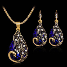 Blue Waterdrop Peacock Pendant Necklace Earring Set Jewelry Simple Fashion Gift