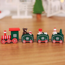 (Green Red) Christmas 4 Wooden Section Train Decoration Jewelry Childrens Gift Festival