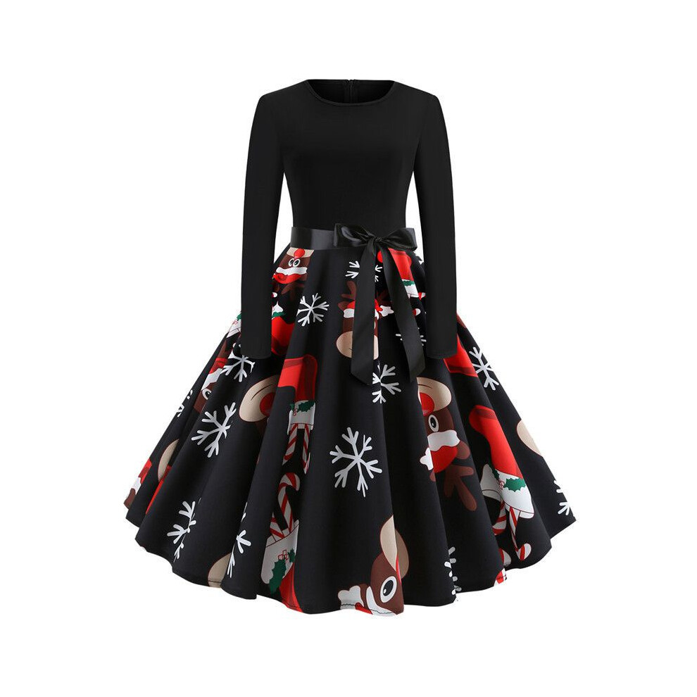 (Elk, Xxl) Plus Size Womens Christmas Swing Dress Santa Claus Print Long Sleeve Party Xmas Not,Specified
