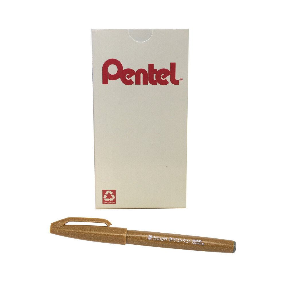 Pentel Arts Sign Pen Touch  Fude Brush Tip  Ochre Ink  Box of 12 (SES15C-Y)