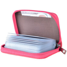 Easyoulife Kreditkortholder i ?gte l?der Lynl?spung med 26 kortpladser (rosa)