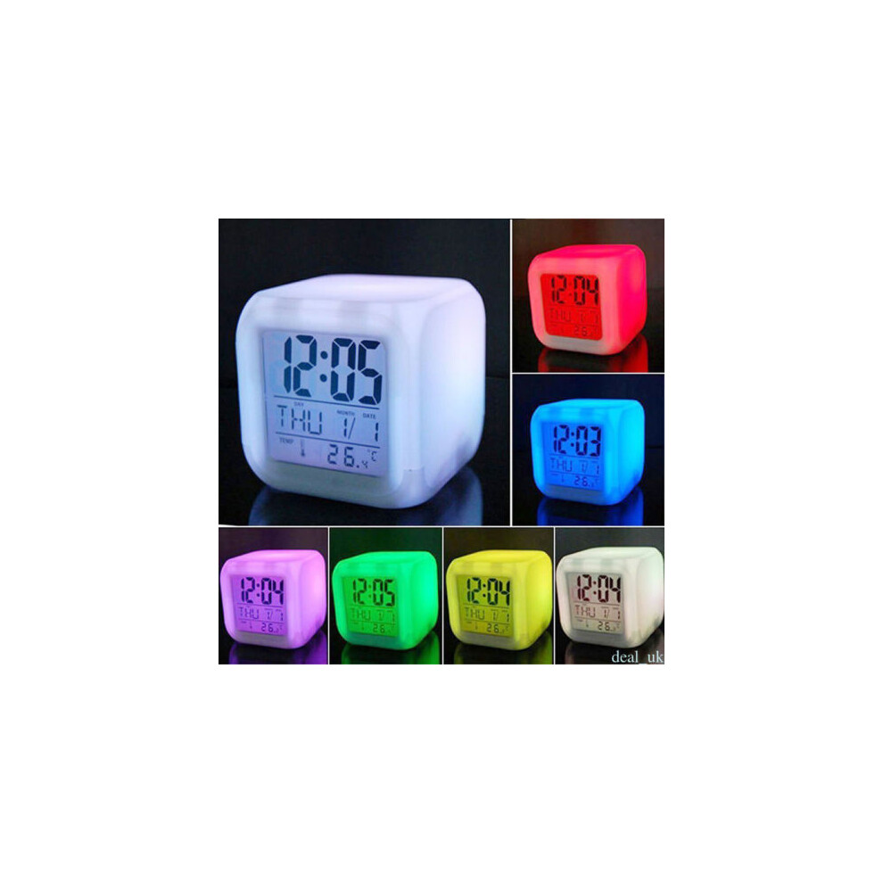 (Colorful) Stress Home Relieve Bedroom Child 7 Color Led Change Digital Clock Glowing Alarm-image-OPC-PGSRGSB-NEW