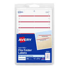 Avery File Folder Labels on 4"""" x 6"""" Sheets Easy Peel White/Red Print & Handwrite 2/3"""" x 3-7/16"""" 252 Labels (5201)