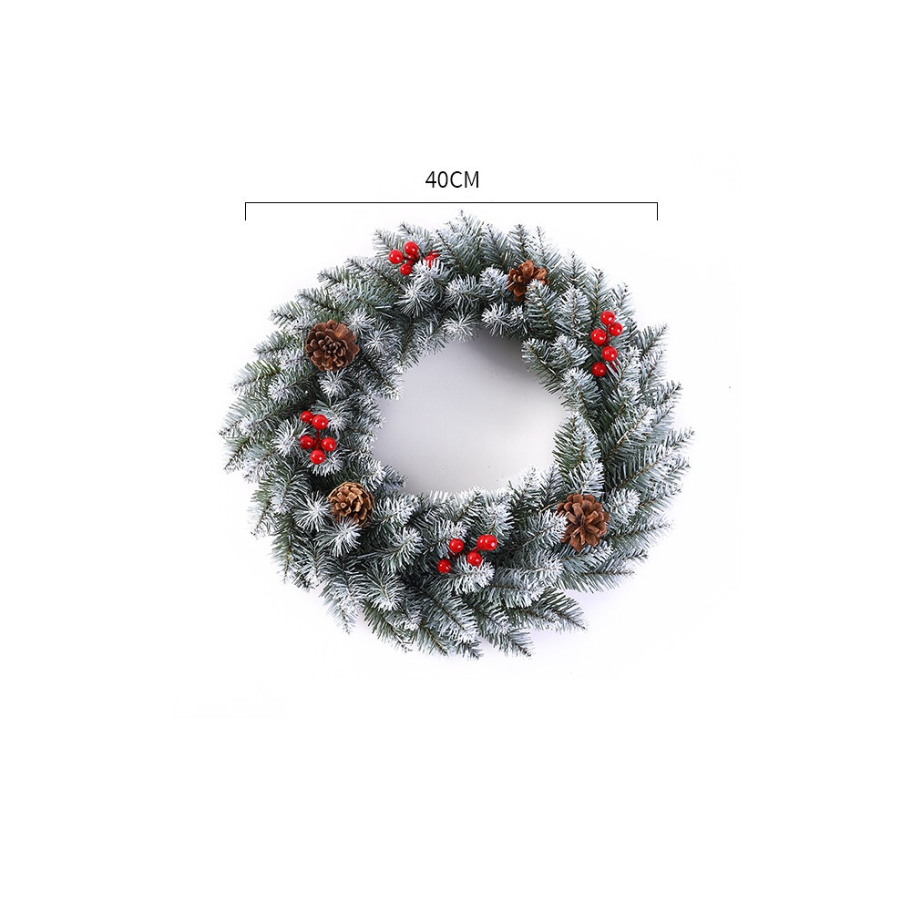 (Snow, 40Cm/15.7In) Christmas Wreath 118236In Snowy Ribbon Berries Pine Cone Decor Gift Xmas Red