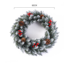 (Snow, 60cm/23.6in) Christmas Wreath 118236in Snowy Red Ribbon Berries Pine Cone Decor Gift Xmas