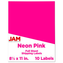 JAM PAPER Full Sheet Shipping Labels - Printable Sticker Paper - 8 1/2 x 11 - Neon Pink - 10 Full Pages/Pack
