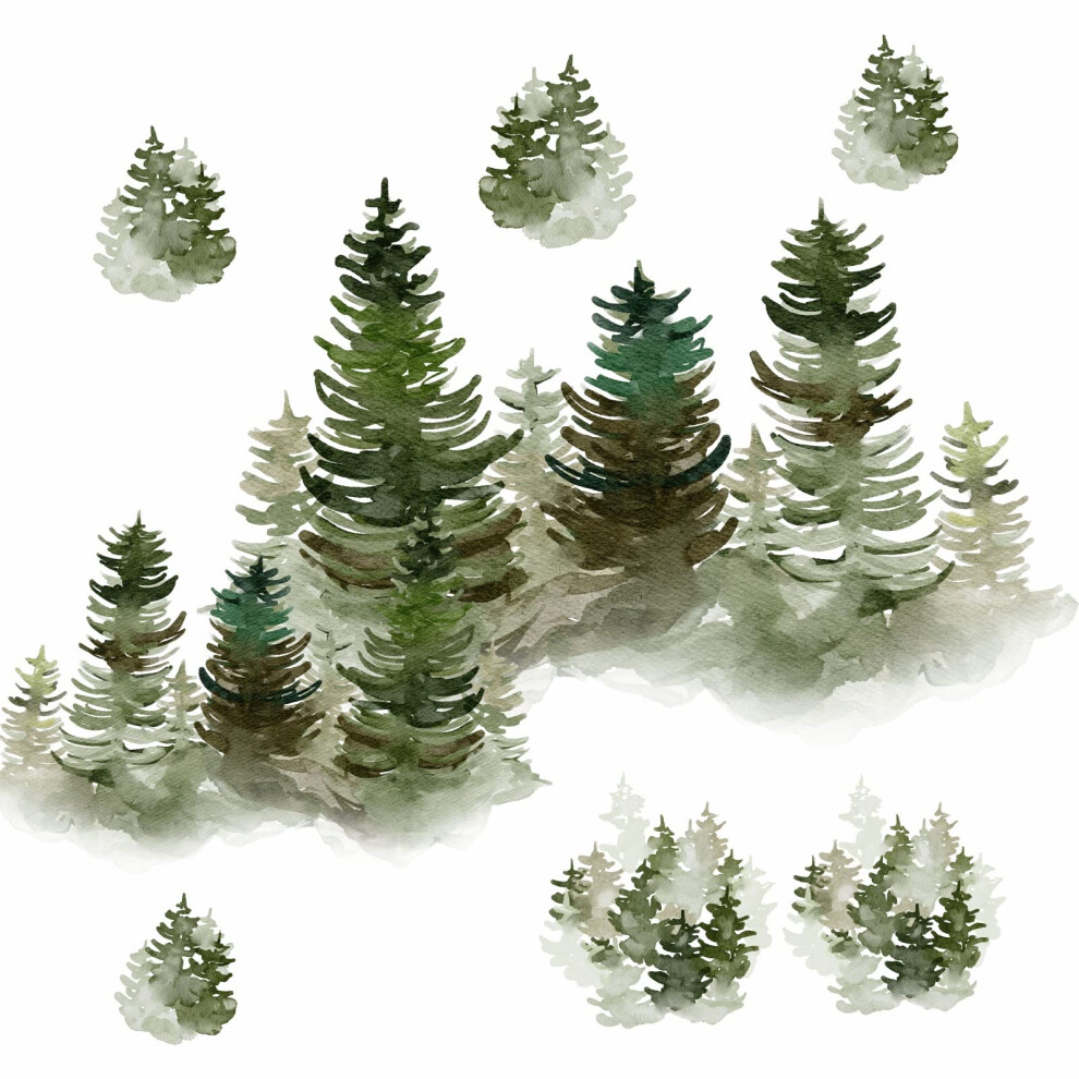 Watercolor Pine Tree Wall Decals Peel And Stick Large Tree Wall Sticker Tree Branches Wall Decal Forest Tree Wall Stickers For Living Room Bedroom Woo Mositu