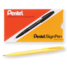 Pentel Sign Pen Fiber-Tipped Pen  Yellow Ink  Box of 12 (S520-G)