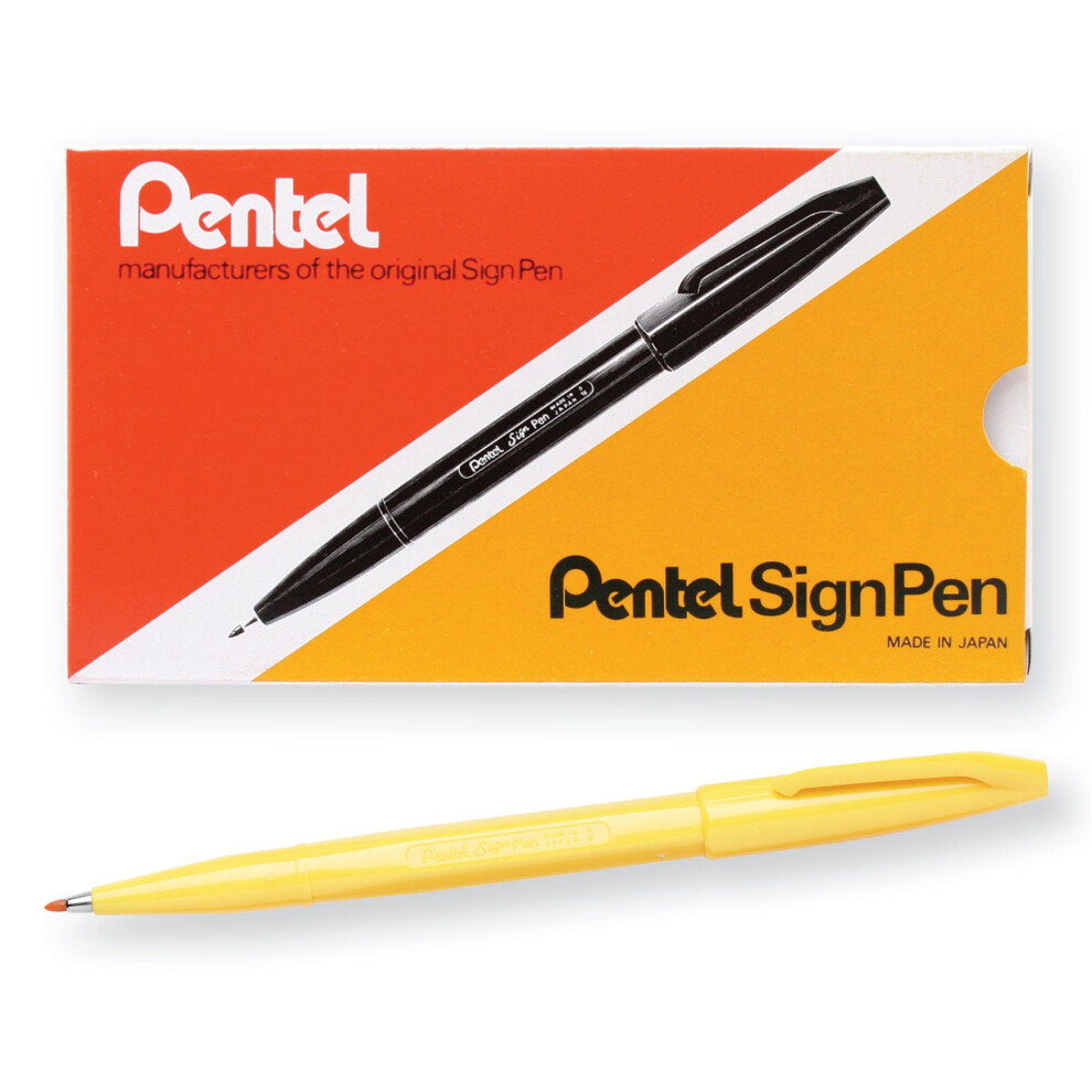 Pentel Sign Pen Fiber-Tipped Pen Yellow Ink Box Of 12 (S520-G)