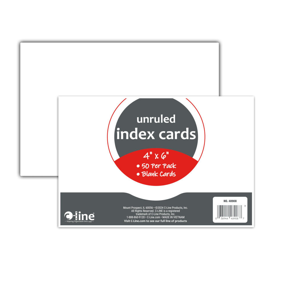 C-Line 4  x 6  Index Cards  White  Unruled  50/PK (48908)-image-OPC-PGSRQ8H-NEW
