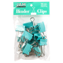 JAM PAPER Kleurige Binderclips - Medium - 1 1/4 Inch (32 mm) - Teal - 15/Verpakking