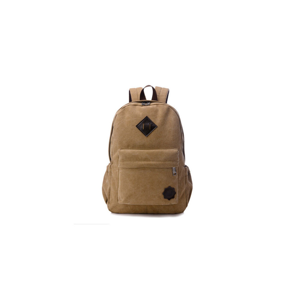(Khaki) Canvas Bag Mens Vintage Backpack Rucksack Laptop Shoulder Camping Travel Bag