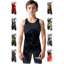 Exxact Sports Sublimated Youth Wrestling Singlet For Boys  Premium Powerlifting Singlet  Kids Wrestling Singlets For Training (YS  Black Panther)