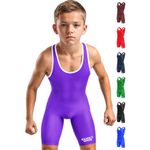 Exxact Sports Plain Jeugd Worstelsinglet voor jongens Premium Powerlifting Singlet Kinderworstelsinglets voor training - (Paars YM)