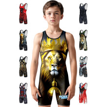 Exxact Sports Sublimated Youth Wrestling Singlet For Boys  Premium Powerlifting Singlet  Kids Wrestling Singlets For Training (YS  Lion)