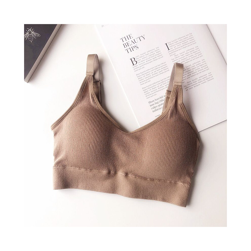 (Khaki) Bra Seamless Sports Women Push Up Top U Back Vest Running Gym Bra Yoga Workout