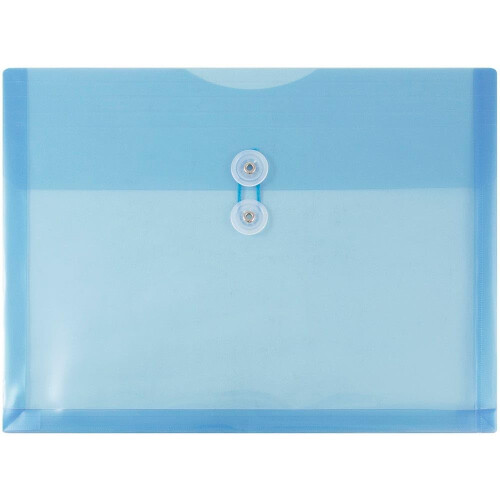 JAM PAPER Plastic Envelopes with Button & String Tie Closure - Letter Booklet - 9 3/4 x 13 - Blue - 3/Pack