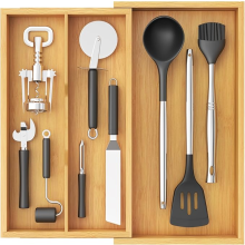 Lifewit Cutlery Drawer Organiser, 3 Compartment Cutlery Tray Bamboo