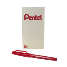 Pentel Arts Sign Pen Touch  Fude Brush Tip  Red Ink  Box of 12 (SES15C-B)