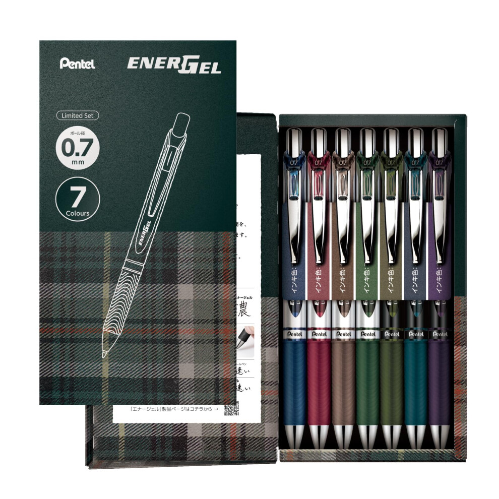Pentel Energel BL77-L7 Penna A Sfera Con Inchiostro Gel, 0,7 Mm, Edizione Limitata, Set Di 7 Colori-image