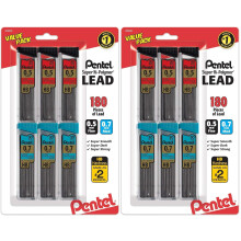 Pentel Super Hi-Polymer Lead Refills Value Pack (C257BPHB6) original version 0.5/0.7mm- Pack of 2