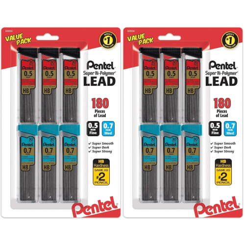 Pentel Pentel Super Hi-Polymer Minen-Vorteilspackung (C257BPHB6) Originalversion 0,5/0,7 mm     2er-Pack