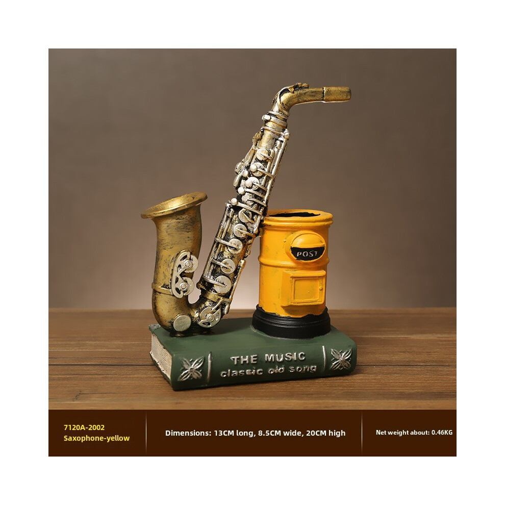 (Yellow Saxophone) Violin Classic Resin Pen Organizer For Desktop Decoration In Room Study Living-image-OPC-PGSS7HB-NEW